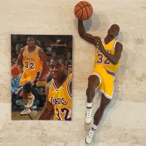 Vintage Magic Johnson Christmas Ornament 1997 & Fleer Skybox Trading Card Xmas